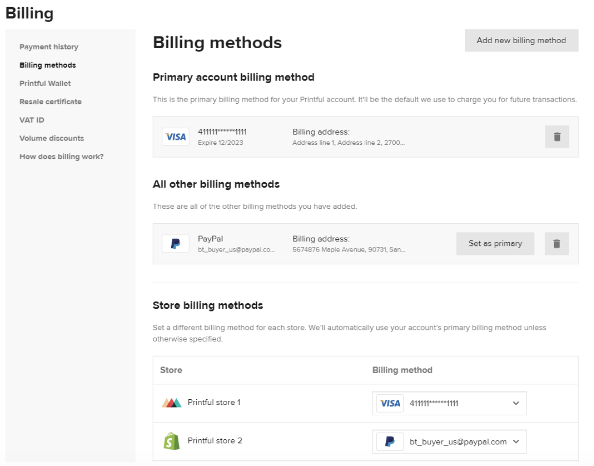 How do I add a primary billing method? Printful Help Center